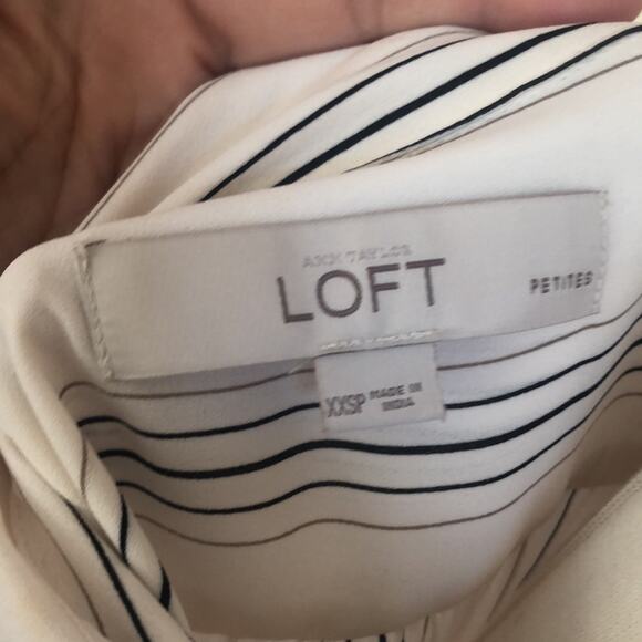 Ann Taylor LOFT Long Striped Blouse Tunic Top Black Cream Vertical Stripe XXSP - Picture 6 of 8